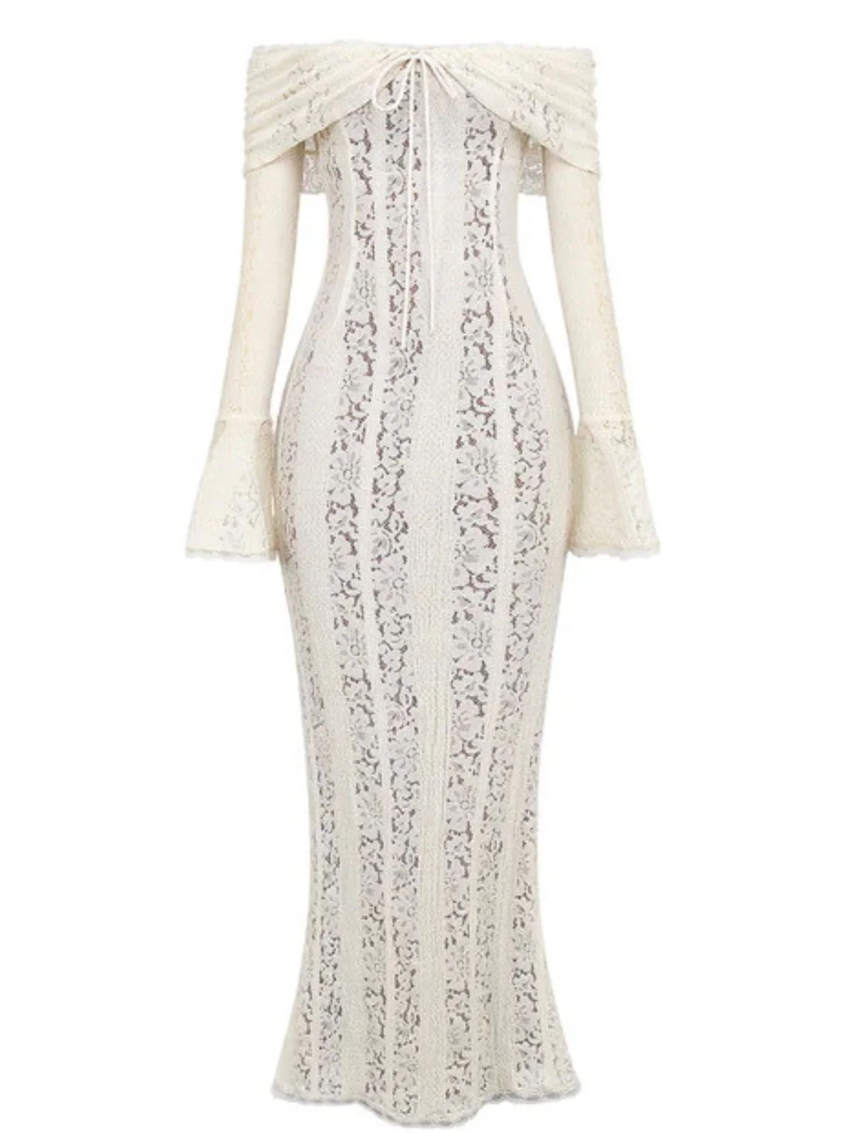 Robe sirène maxi en dentelle à épaules dénudées et manches évasées années 1930 - Image 6