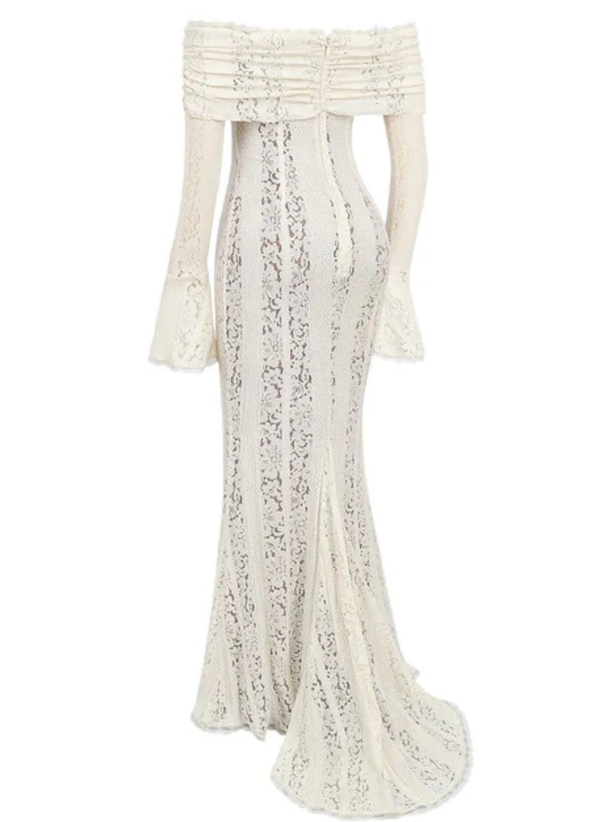 Robe sirène maxi en dentelle à épaules dénudées et manches évasées années 1930 - Image 9