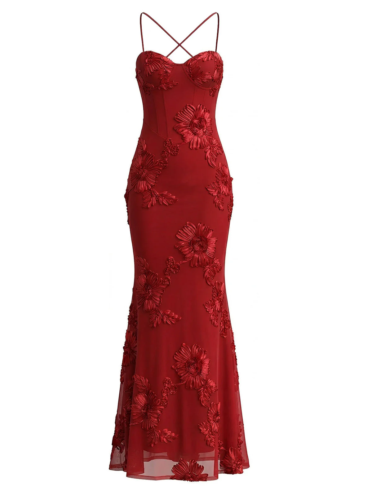 Robe sirène maxi fines bretelles et imprimé floral 3D années 1930 - Image 11