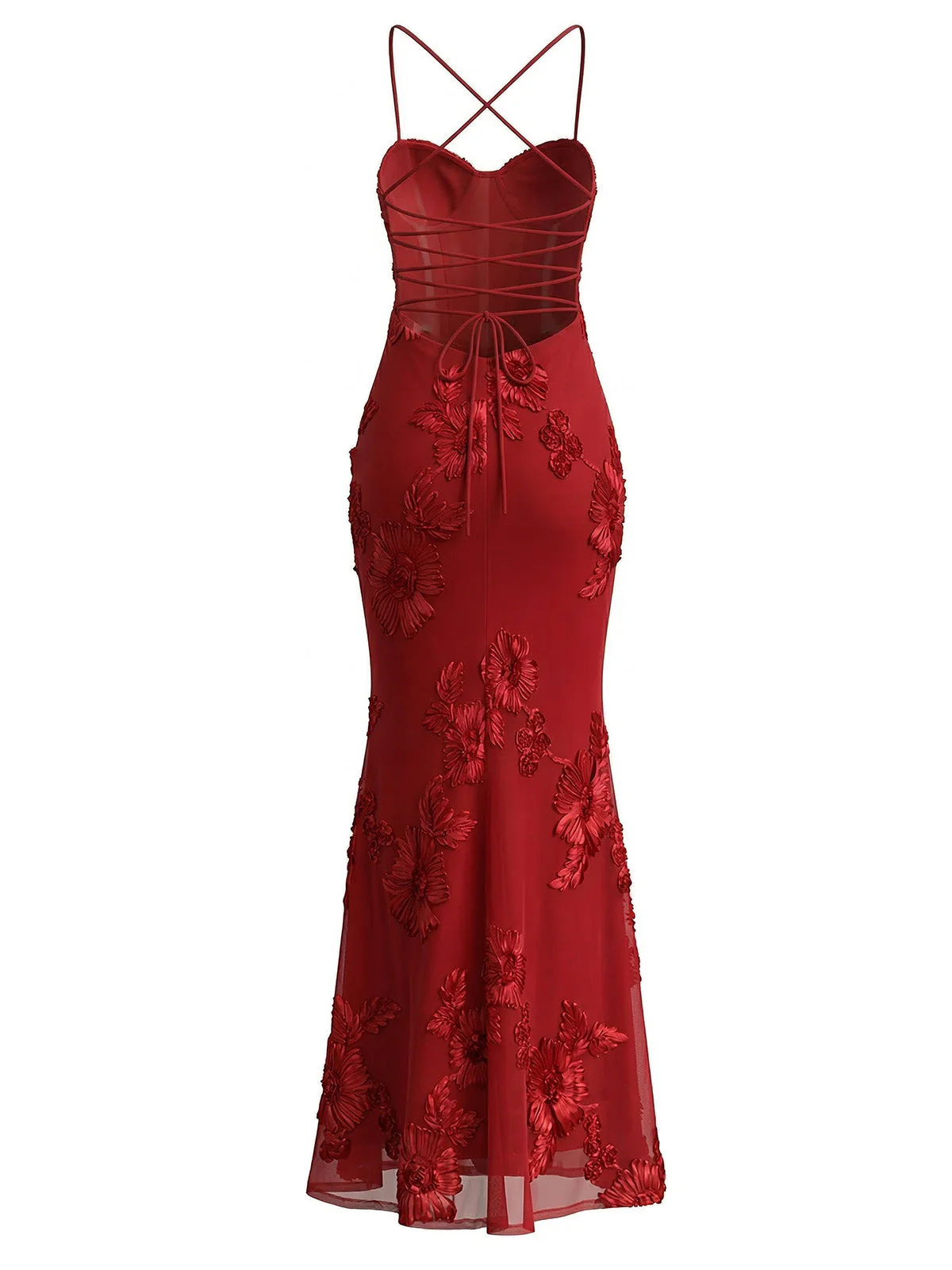 Robe sirène maxi fines bretelles et imprimé floral 3D années 1930 - Image 12