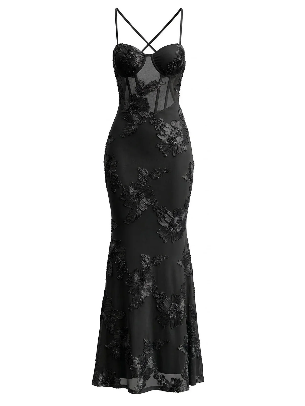 Robe sirène maxi fines bretelles et imprimé floral 3D années 1930 - Image 5
