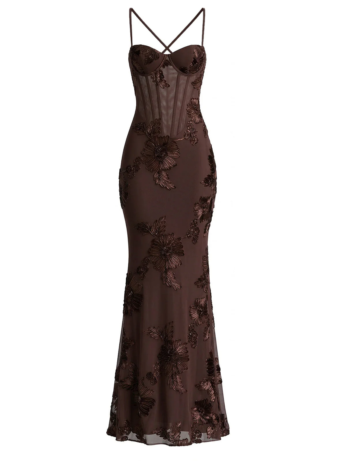 Robe sirène maxi fines bretelles et imprimé floral 3D années 1930 - Image 7