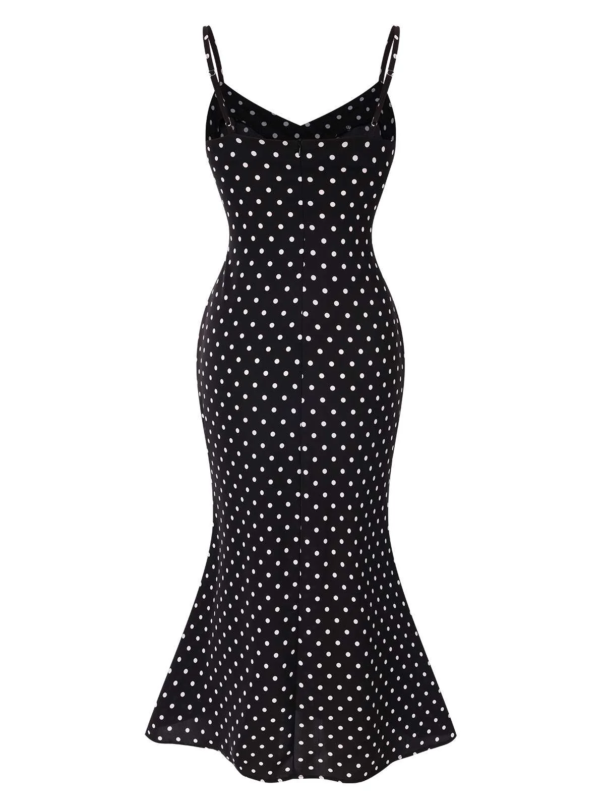 Robe sirène noire à pois et bretelles spaghetti des années 1930 - Image 3