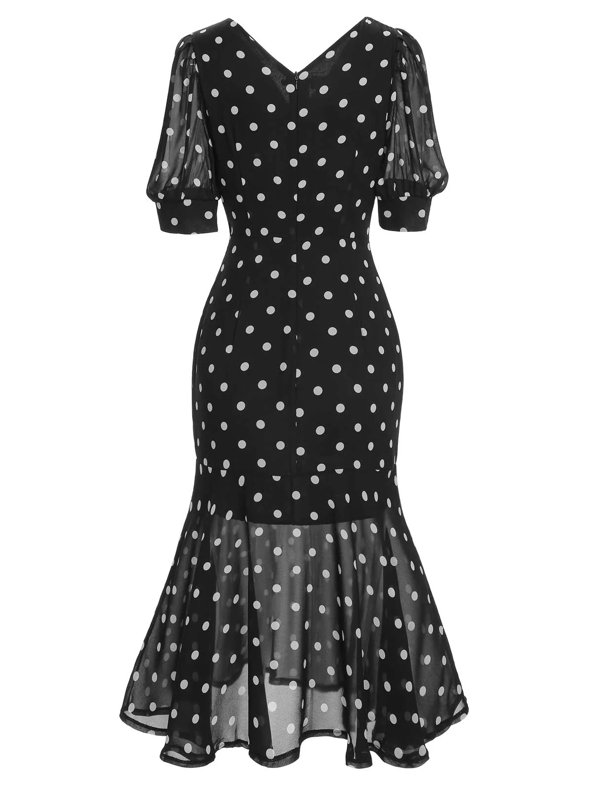 Robe sirène noire en mousseline à pois des années 1930 - Image 7