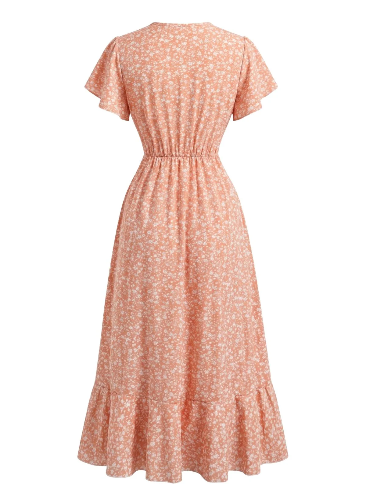 Robe sirène orange col V et motif floral délicat années 40 - Image 3
