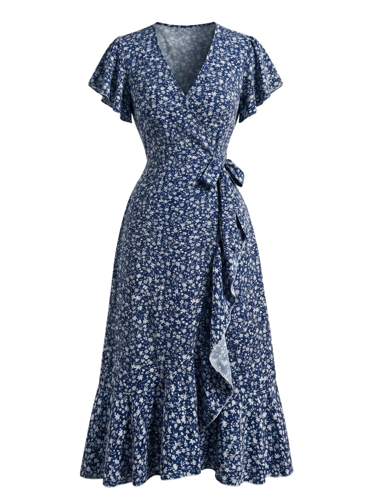 Robe sirène orange col V et motif floral délicat années 40 - Image 4