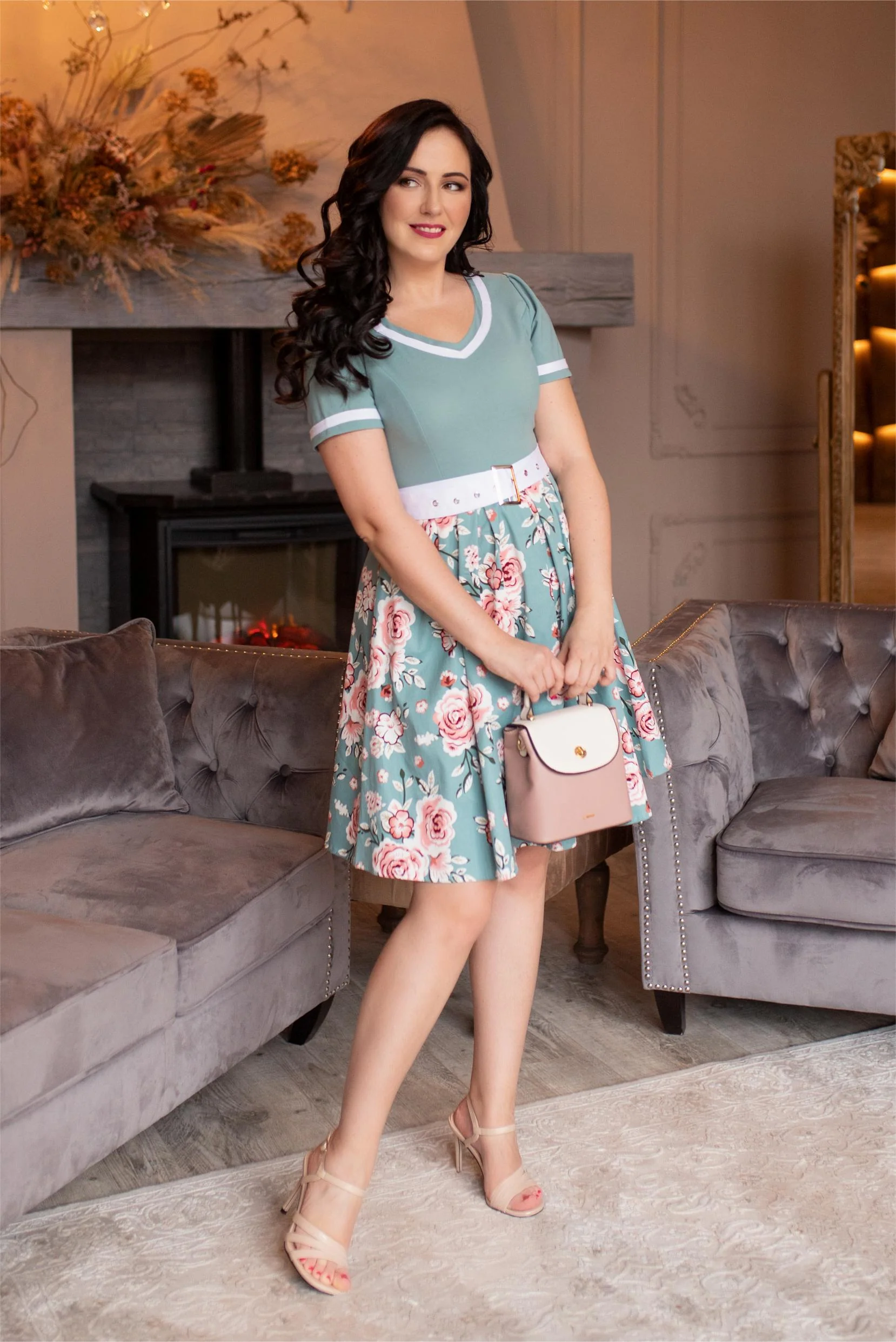 Robe Swing Année 50 Fleurie avec Ceinture - Image 11