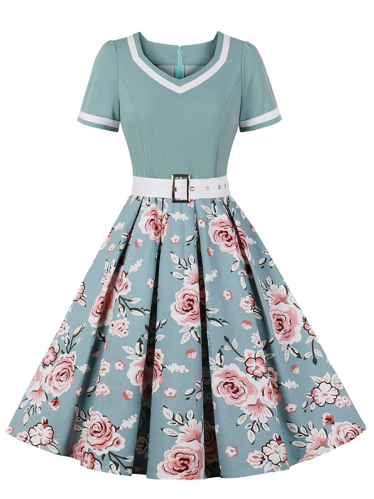 Robe Swing Année 50 Fleurie avec Ceinture - Image 14