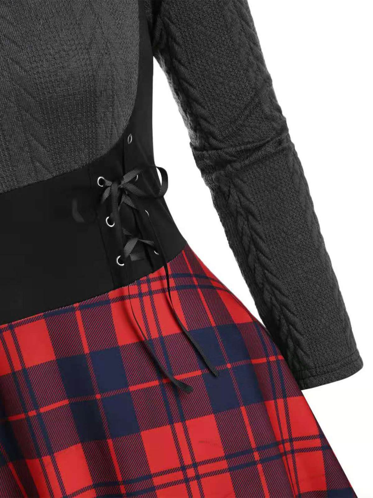 Robe Pull Rouge Vintage Année 50 Dos Nu Maille à Carreaux Cocktail - Image 3
