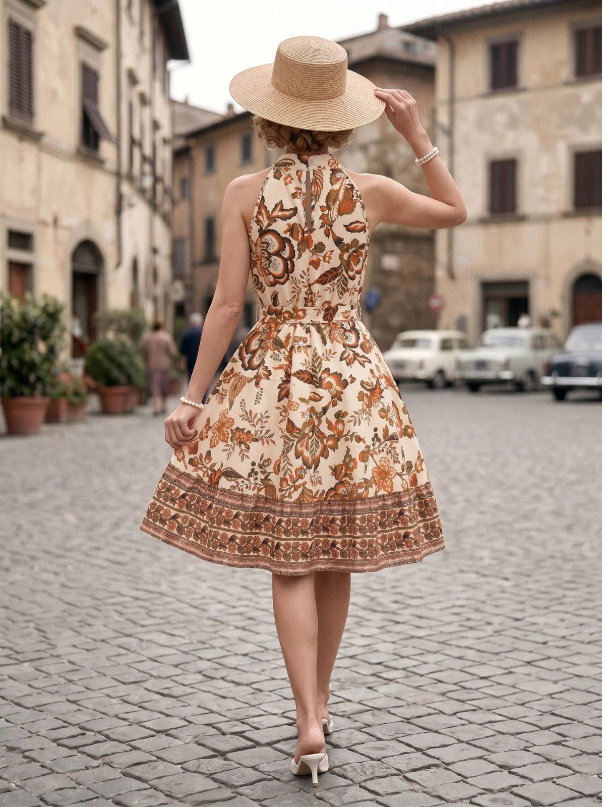Robe swing florale dos nu et ceinturée années 50 - Image 6