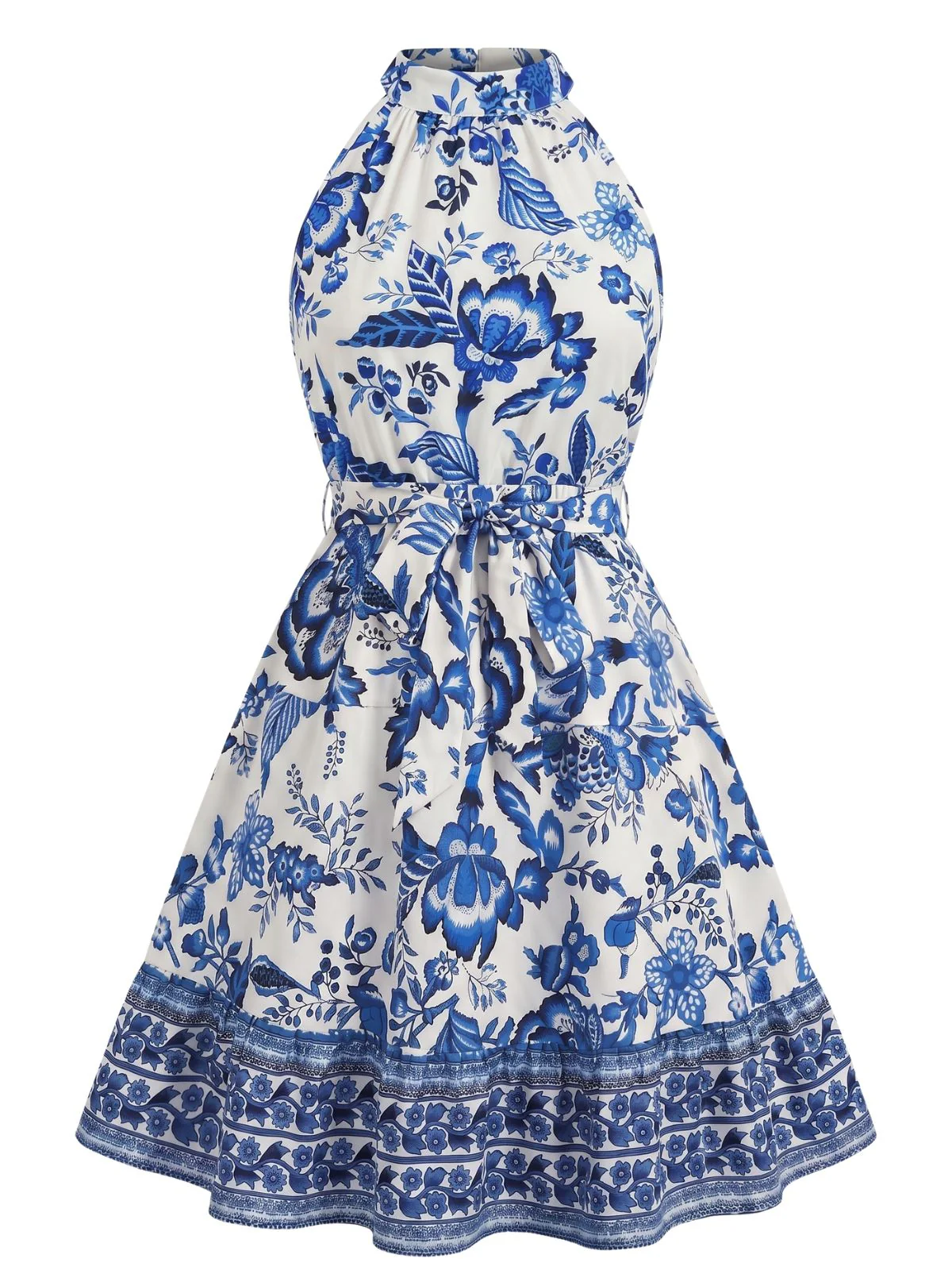 Robe swing florale dos nu et ceinturée années 50 - Image 7