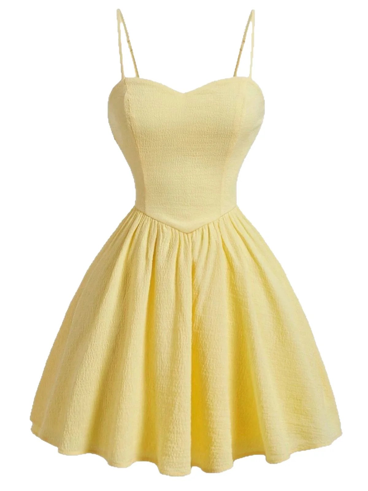 Robe Swing Jaune À Bretelles Fines Texturée Années 50 - Image 2