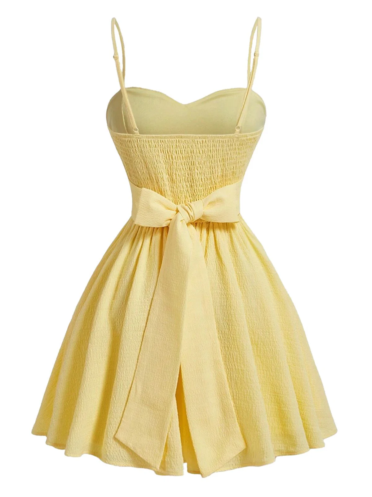 Robe Swing Jaune À Bretelles Fines Texturée Années 50 - Image 3