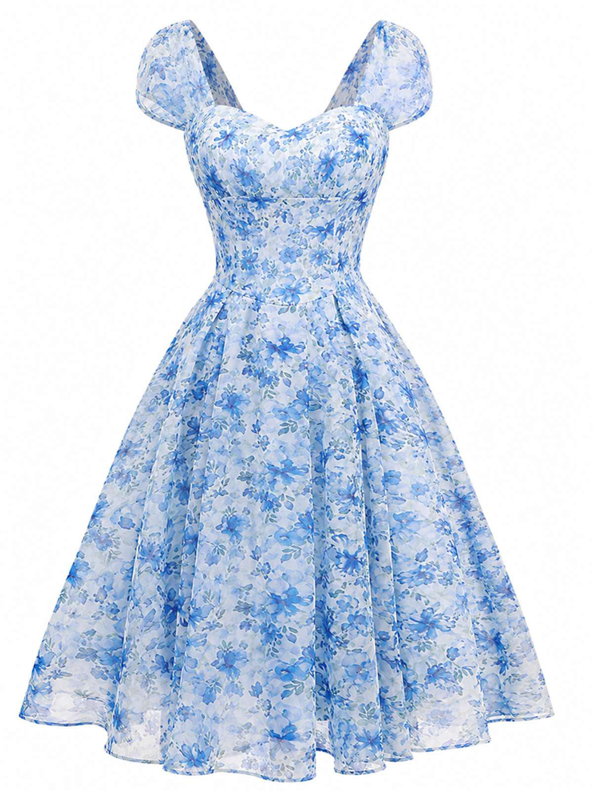 Robe rose floral décolleté cœur avec nœud années 50 - Image 10