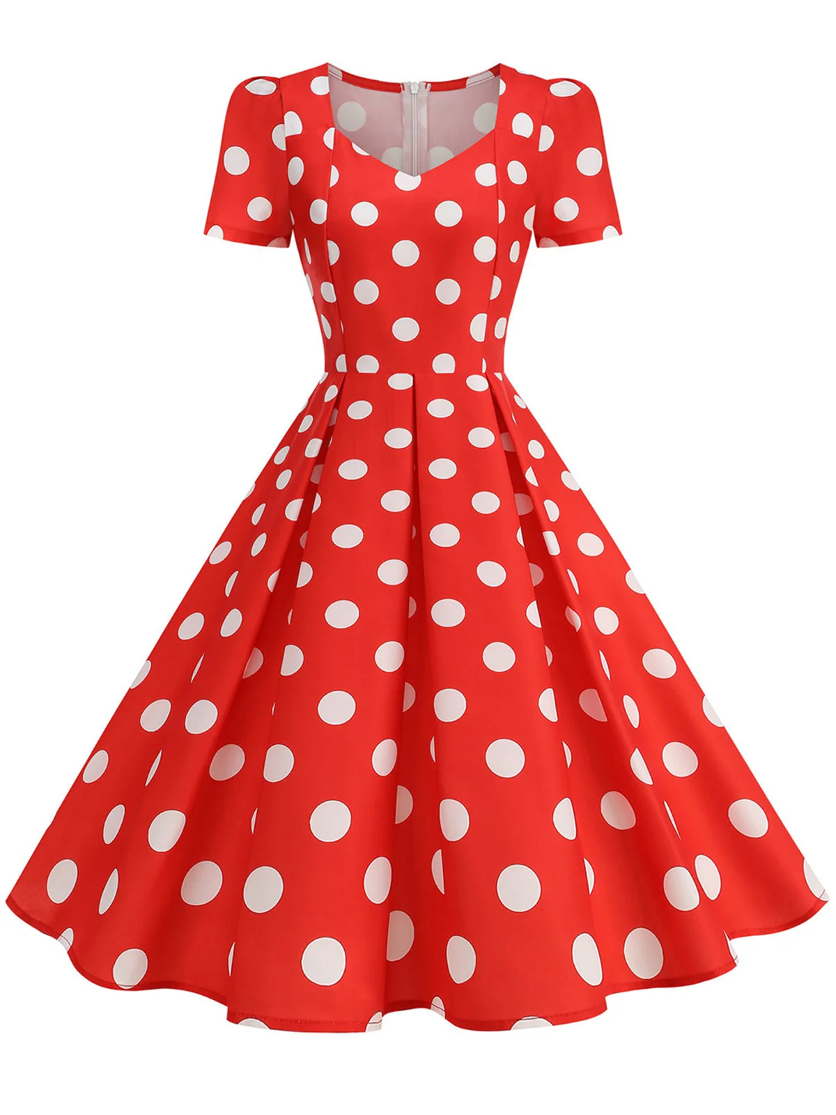 Robe Swing Manches Courtes À Pois Blanc Années 1950 - Image 12