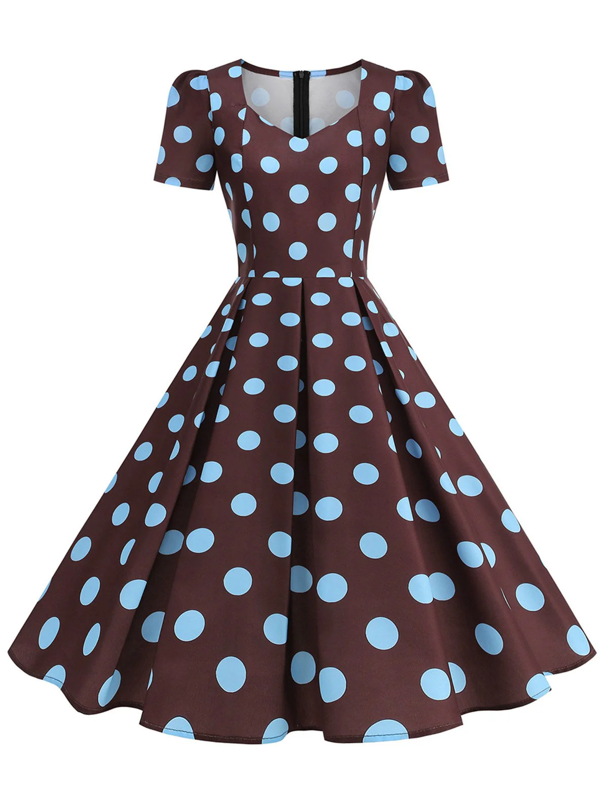 Robe Swing Manches Courtes À Pois Blanc Années 1950 - Image 5