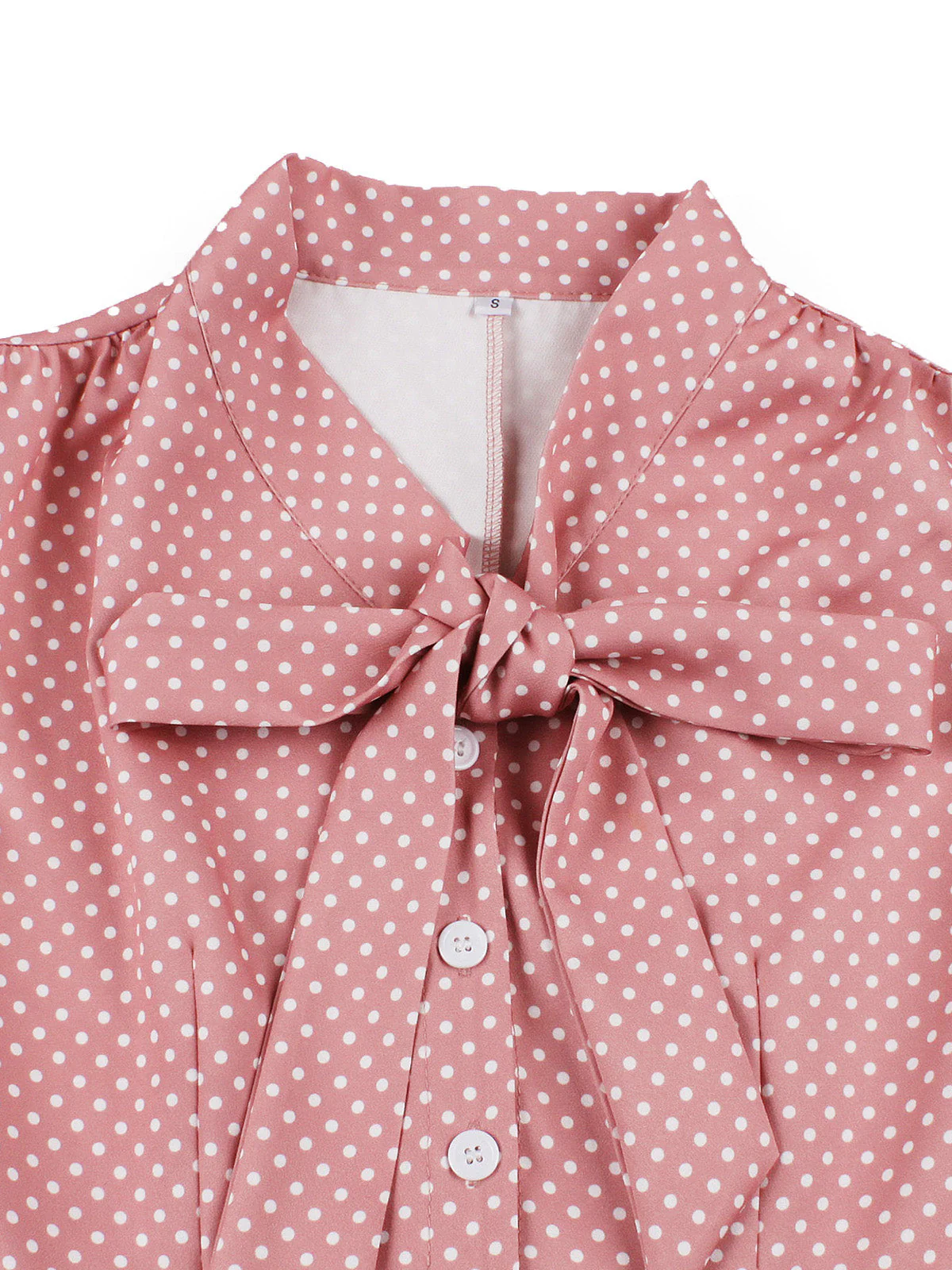 Robe swing rose à pois et nœud des années 50 - Image 3