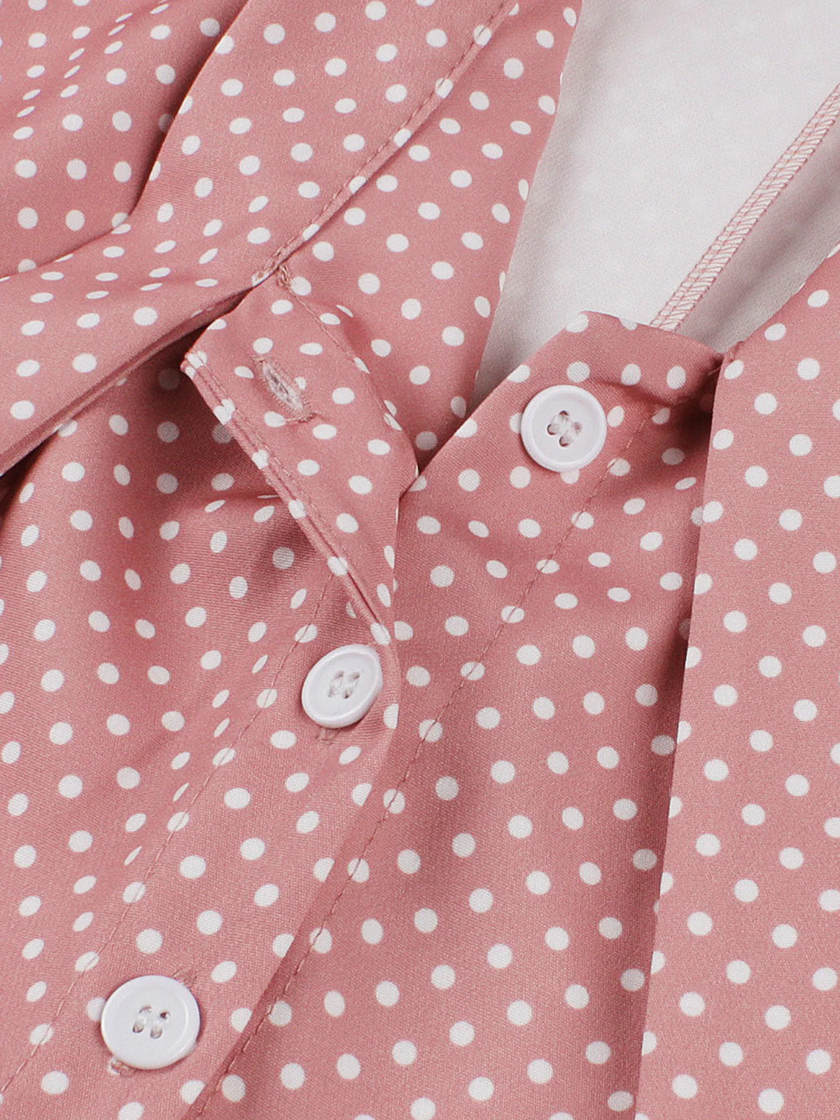 Robe swing rose à pois et nœud des années 50 - Image 4
