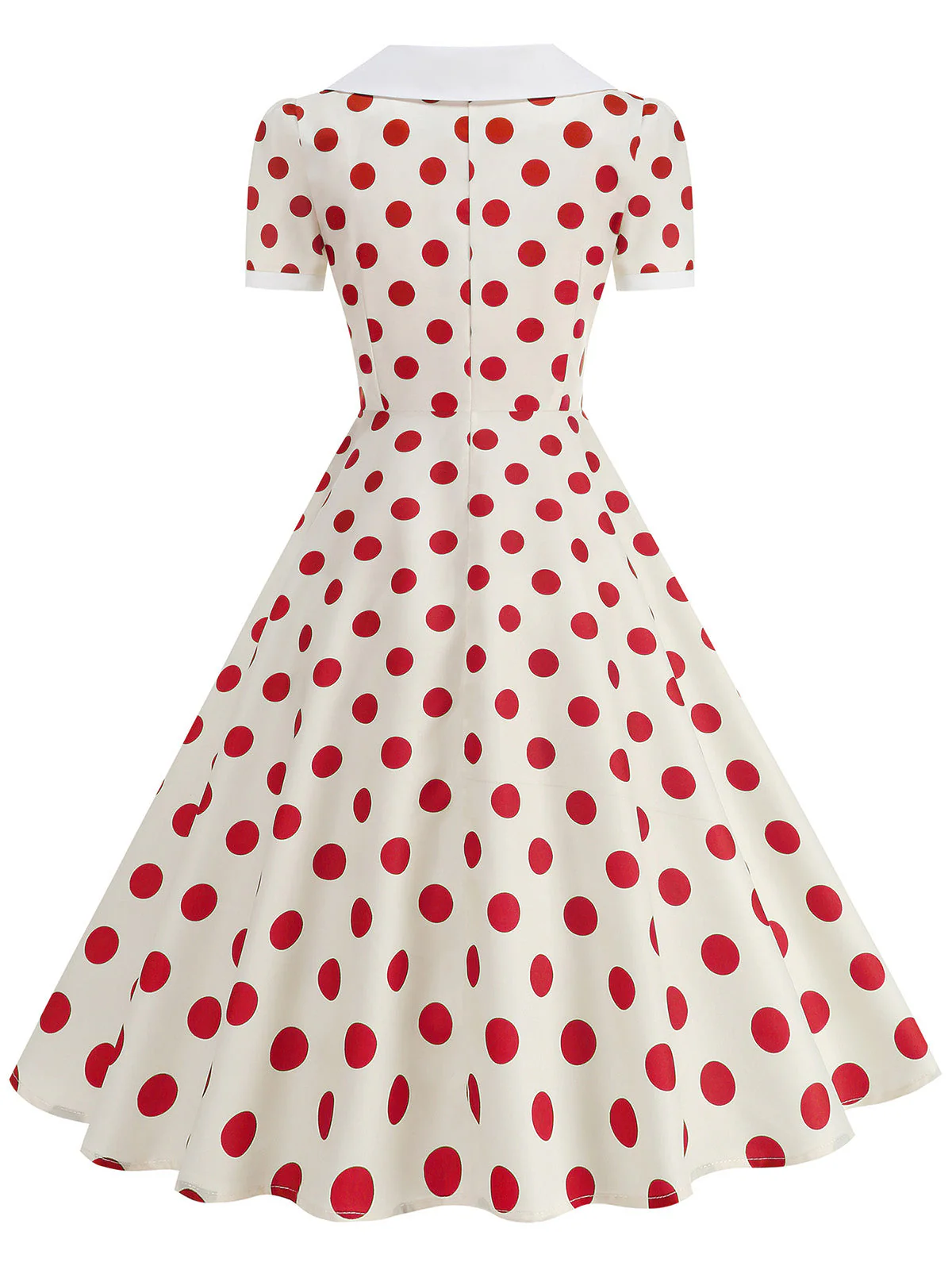 Robe Swing Beige Col Claudine à Pois Années 50 - Image 2