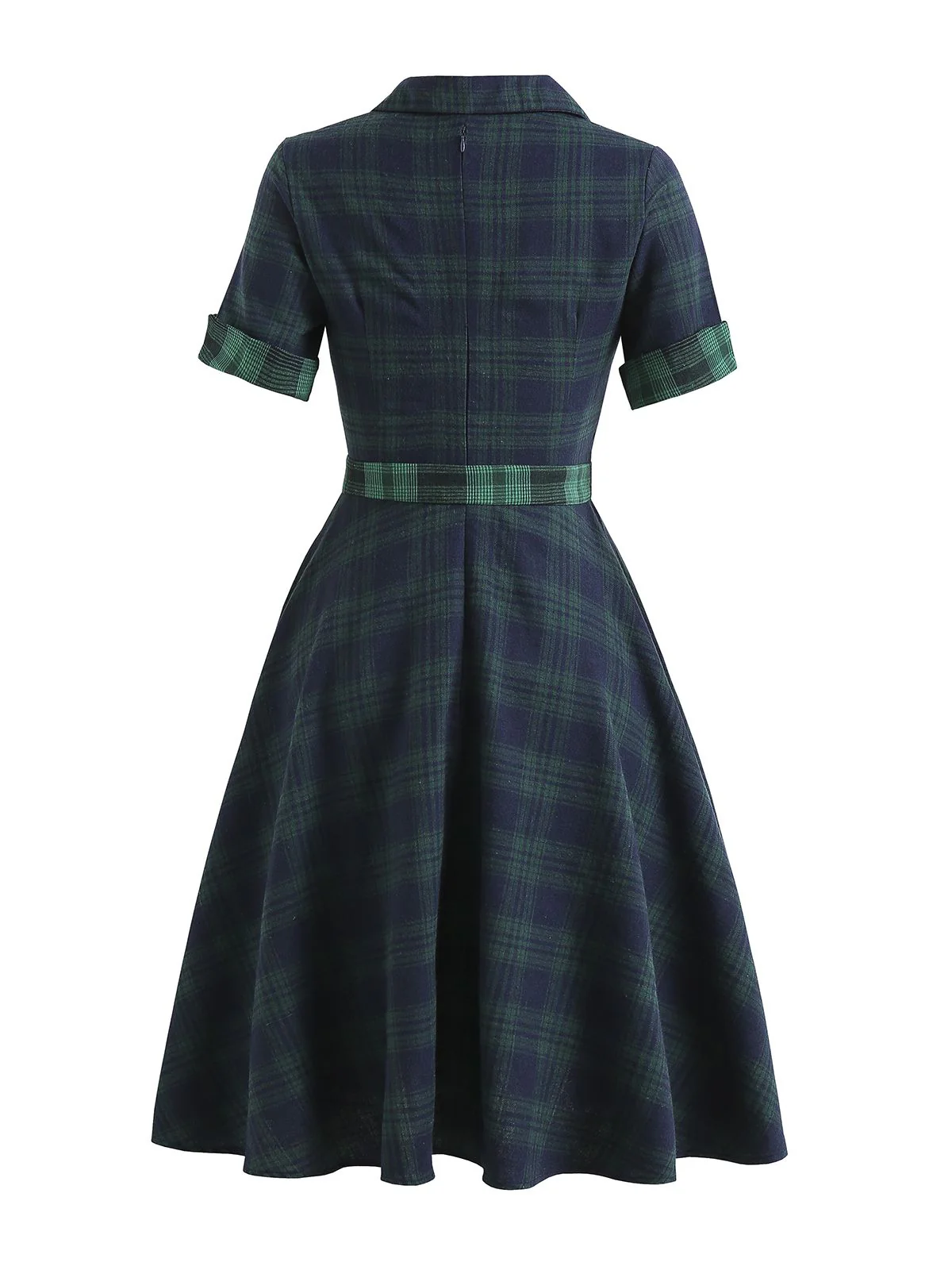 Robe Swing Verte Jaune Année 50 Boutonnée avec Ceinture - Image 7