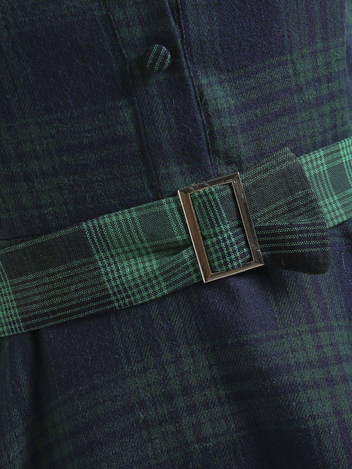 Robe Swing Verte Jaune Année 50 Boutonnée avec Ceinture - Image 9