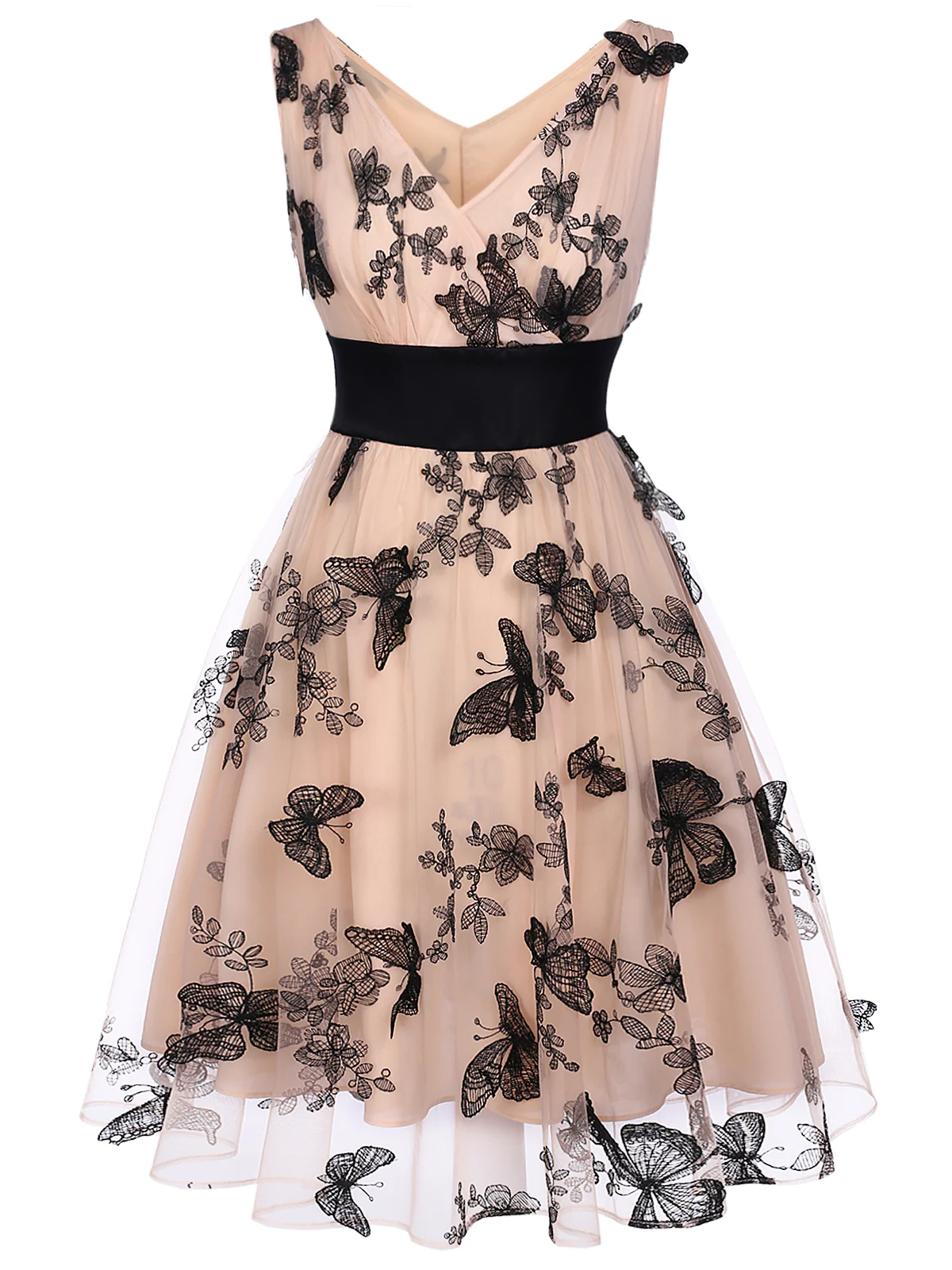 Robe Swing Vintage à Col V Année 50 avec Papillons Cocktail Pin Up - Image 3