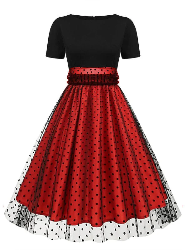 Robe Swing Vintage Année 50 Noire à Pois de Cœur Cocktail Pin Up - Image 18