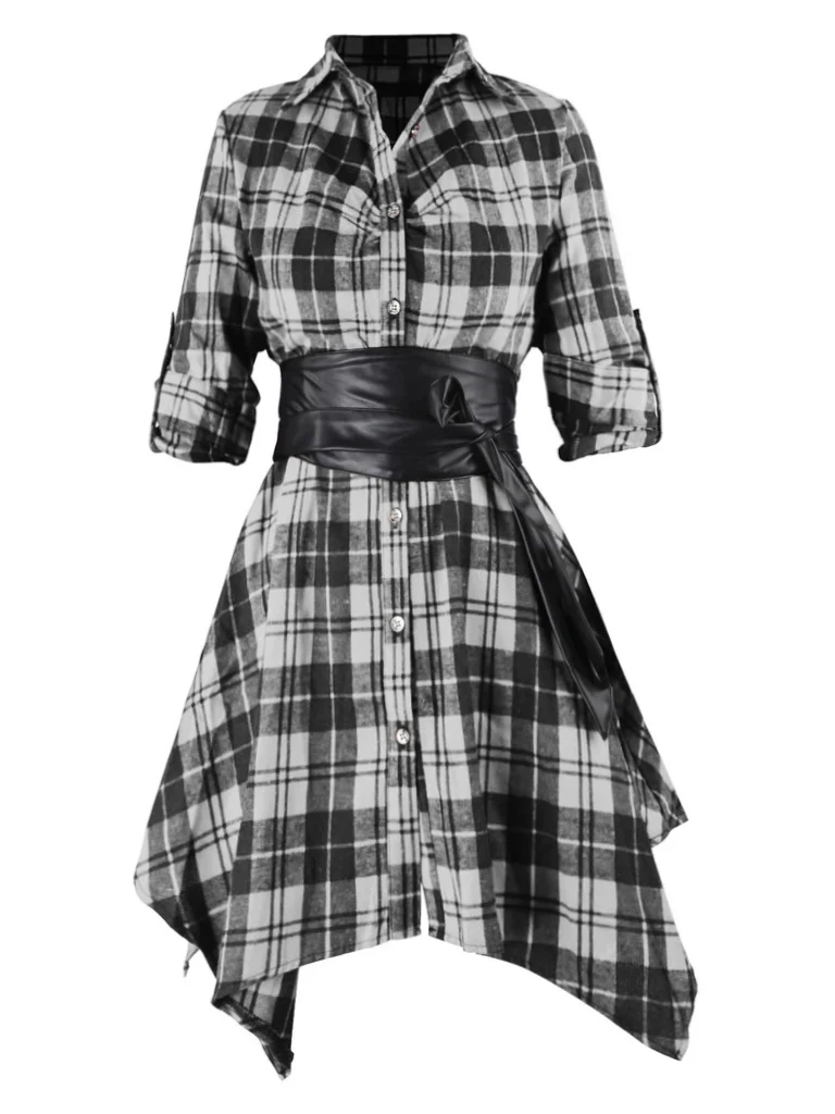 Robe Swing Vintage Année 50 Boutonnée à Carreaux Avec Ceinture Chic - Image 5