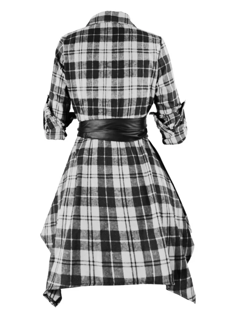 Robe Swing Vintage Année 50 Boutonnée à Carreaux Avec Ceinture Chic - Image 6