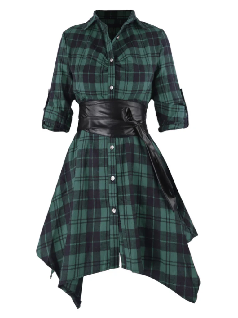 Robe Swing Vintage Année 50 Boutonnée à Carreaux Avec Ceinture Chic - Image 7