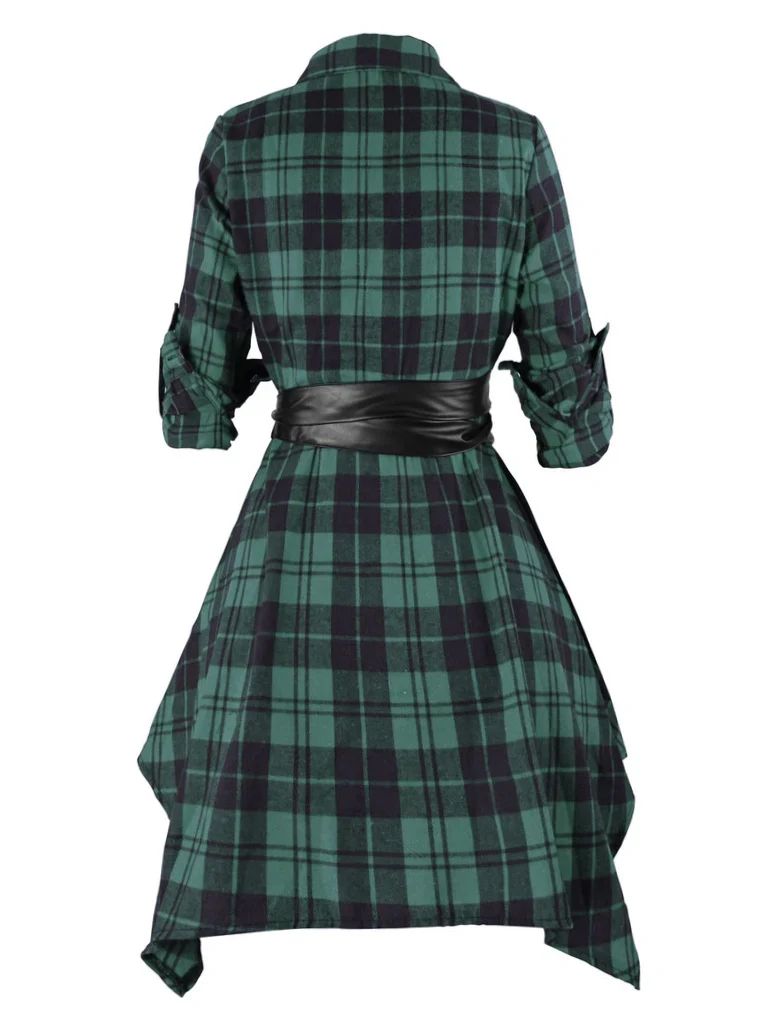 Robe Swing Vintage Année 50 Boutonnée à Carreaux Avec Ceinture Chic - Image 8