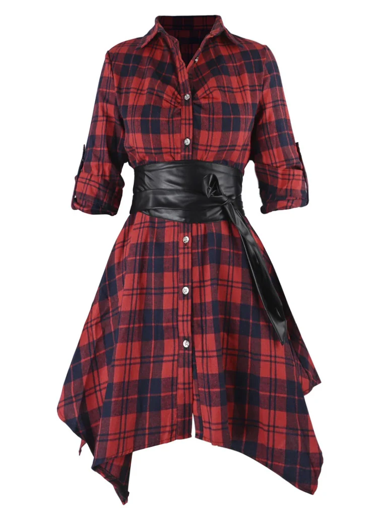 Robe Swing Vintage Année 50 Boutonnée à Carreaux Avec Ceinture Chic - Image 9