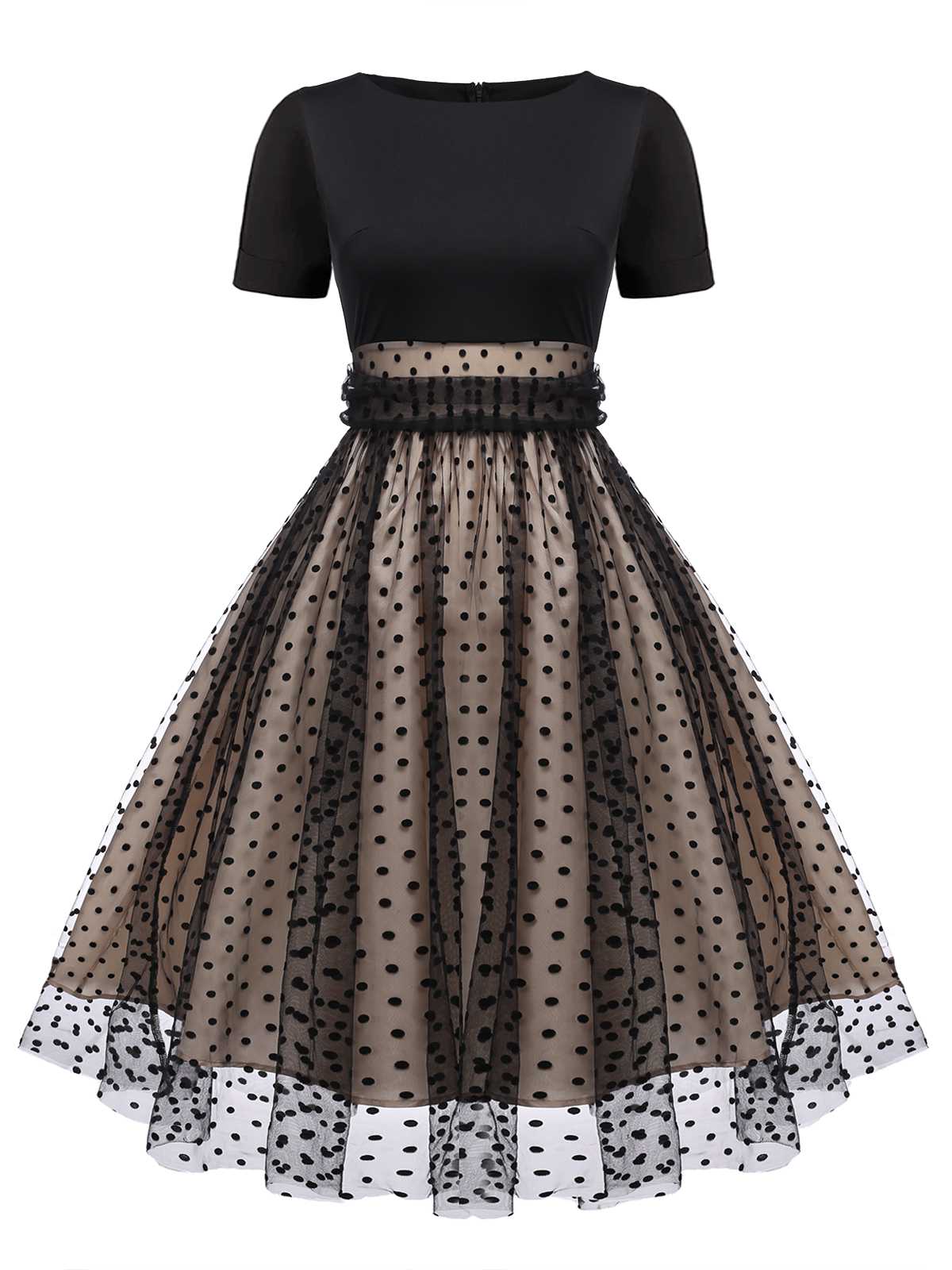 Robe Swing Vintage Année 50 Noire à Pois de Cœur Cocktail Pin Up - Image 9