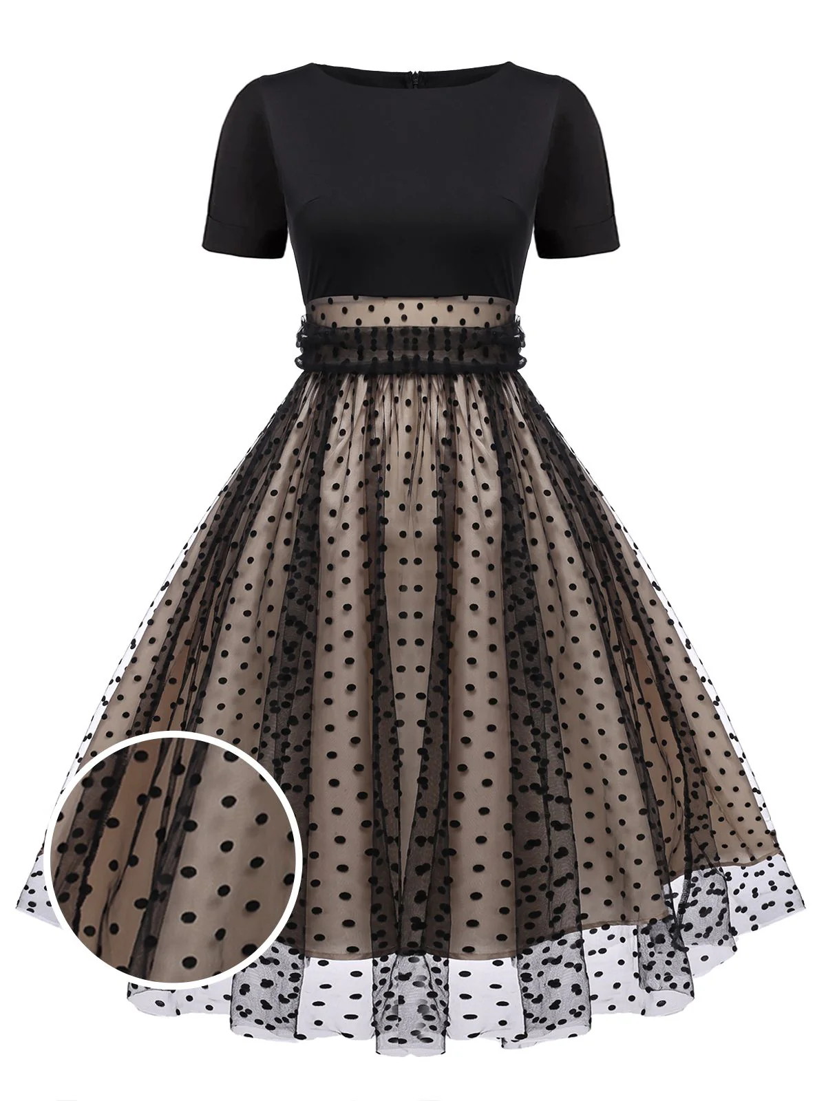 Robe Swing Vintage Année 50 Noire à Pois de Cœur Cocktail Pin Up - Image 8