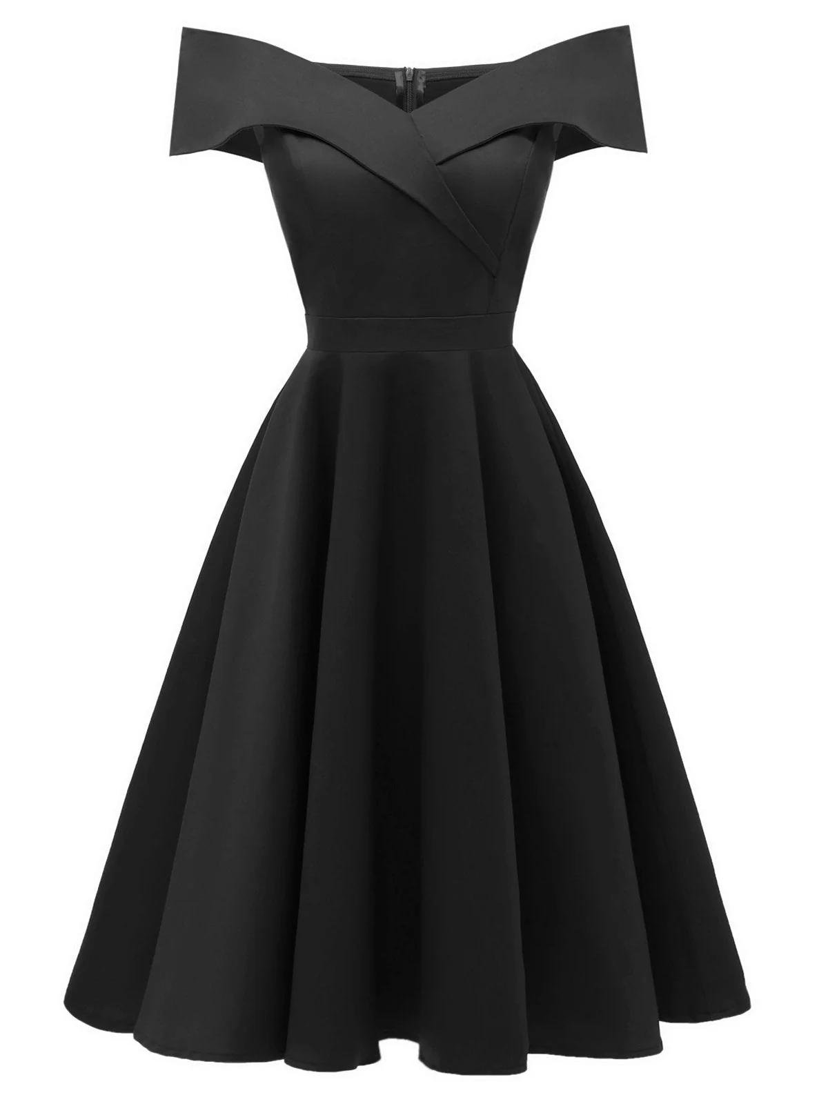 Robe Swing Vintage Année 50 Solide Epaule Nu Soirée Cocktail Nou - Image 2