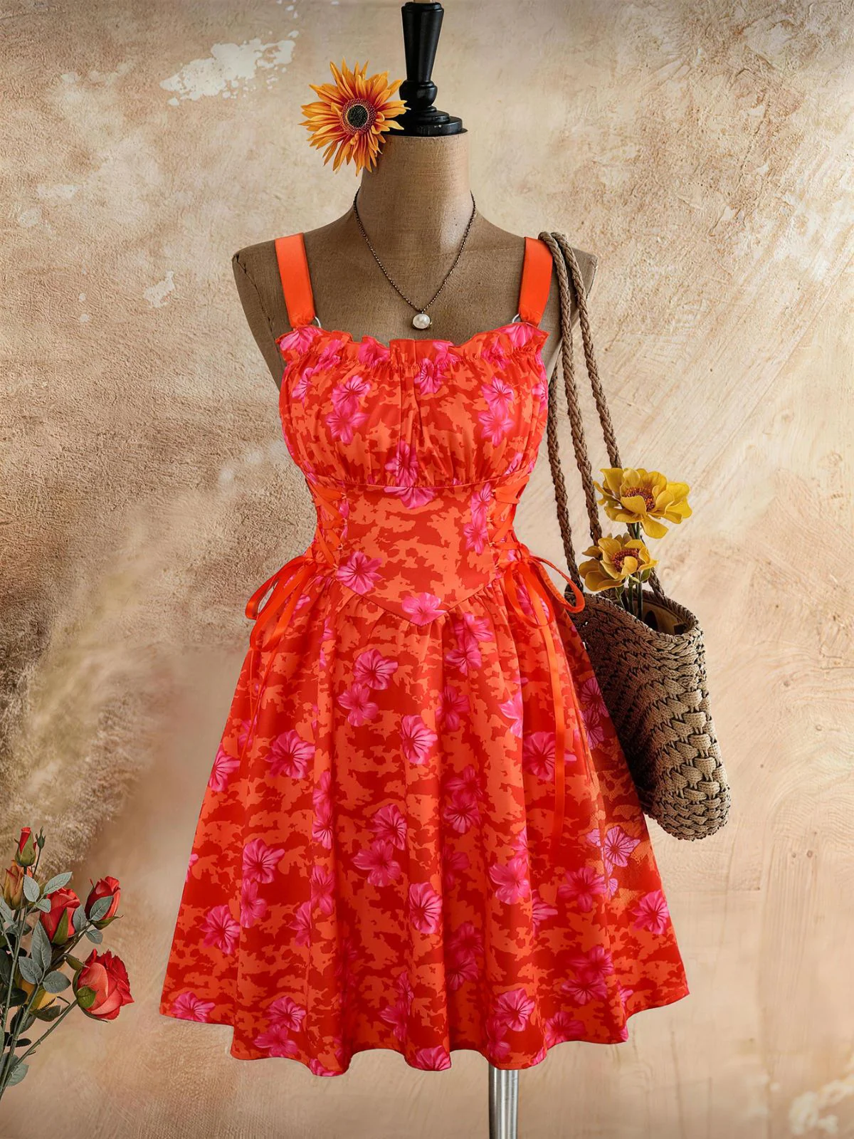 Robe Swing vintage dentelle florale lacets années 1950 - Image 12