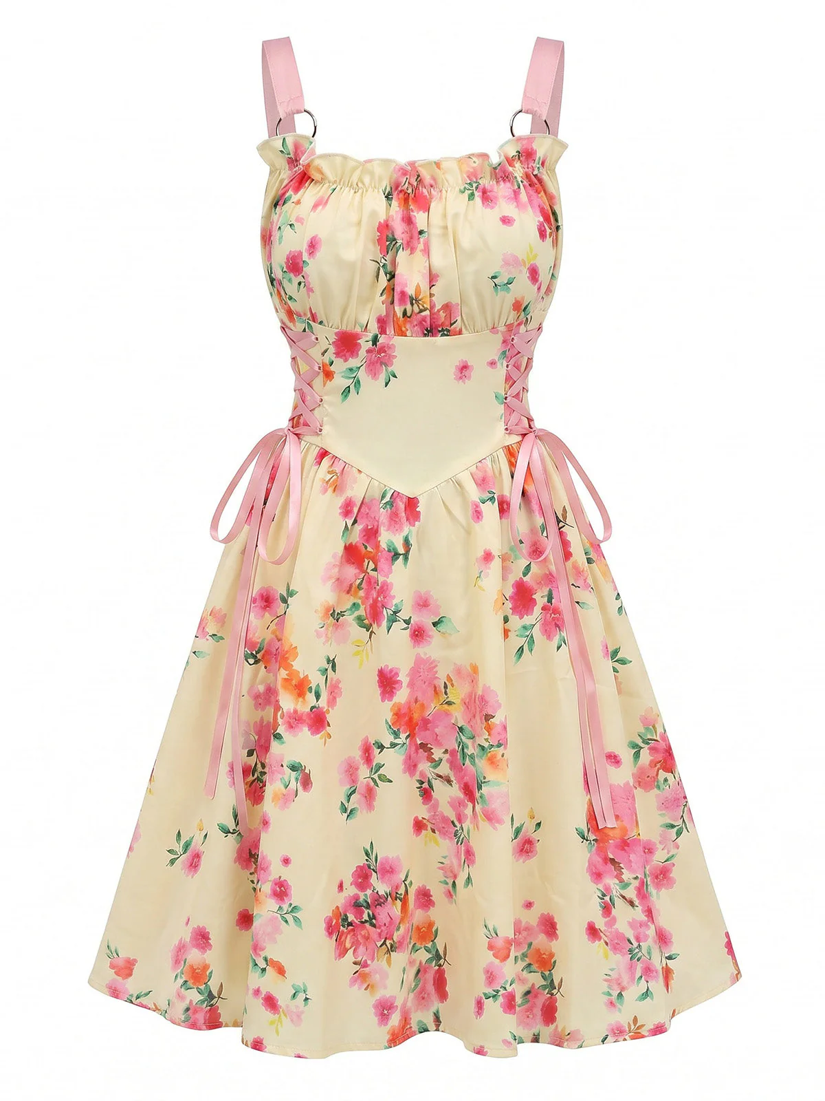 Robe Swing vintage dentelle florale lacets années 1950 - Image 2
