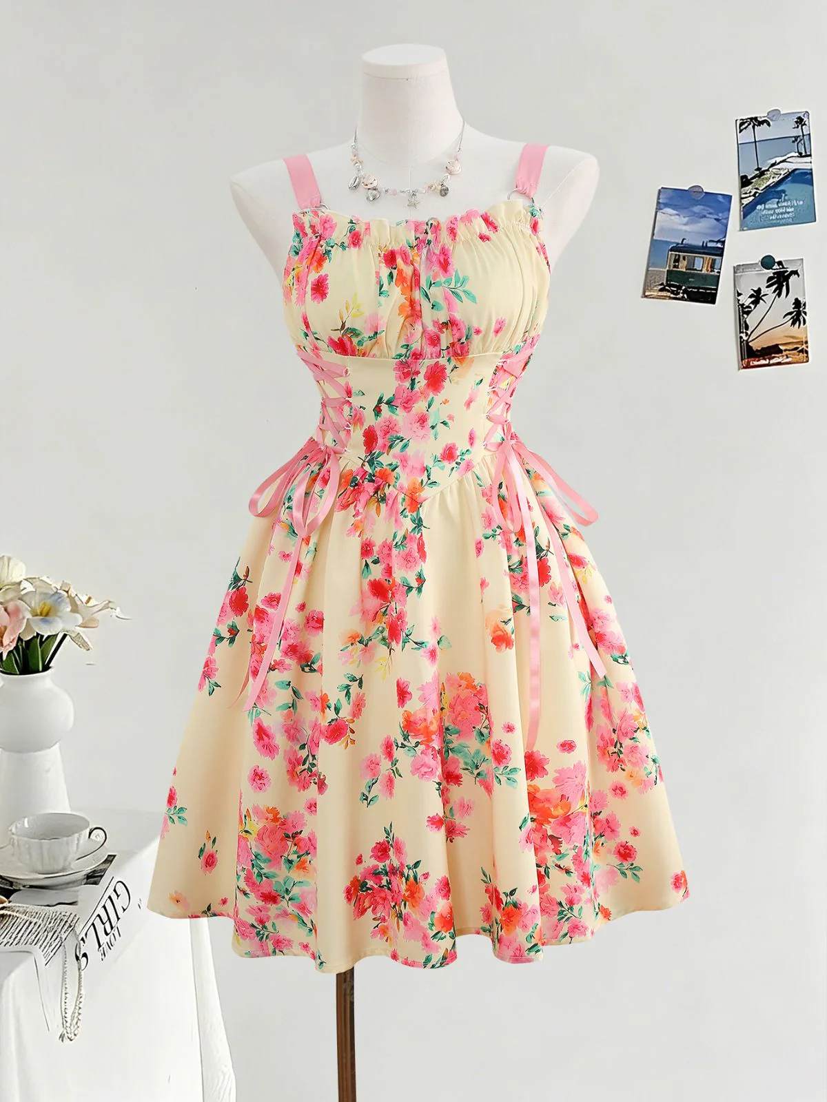Robe Swing vintage dentelle florale lacets années 1950 - Image 4