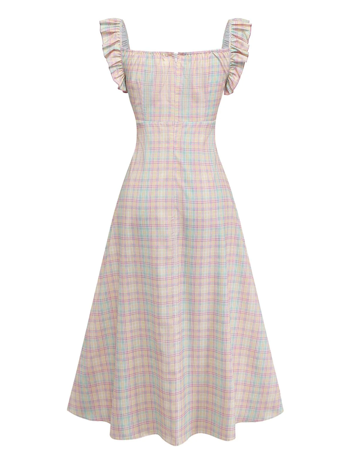 Robe swing volants nœud col cœur carreaux pastels 1950s - Image 5
