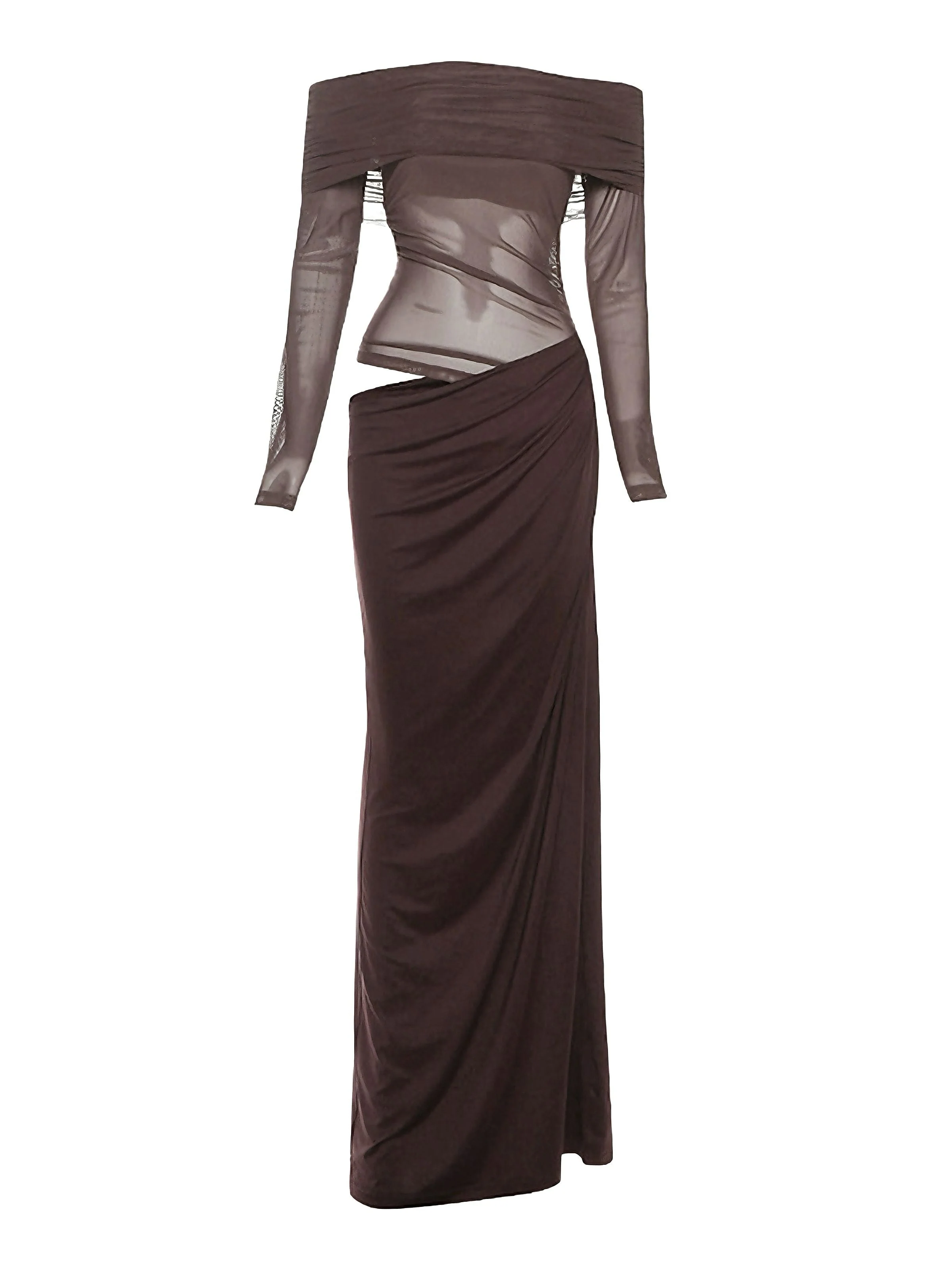 Robe transparente unie à épaules dénudées en résille ajourée années 1980 - Image 11
