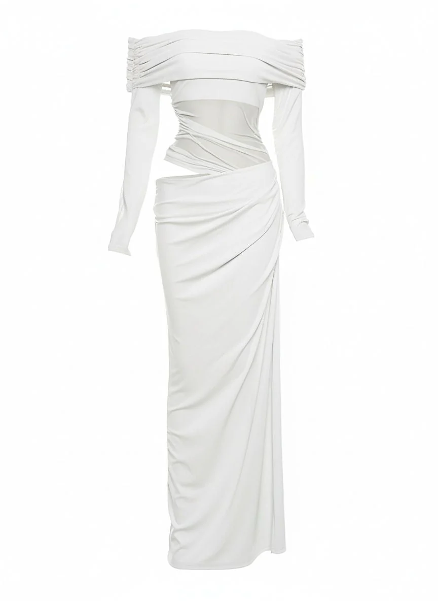 Robe transparente unie à épaules dénudées en résille ajourée années 1980 - Image 4