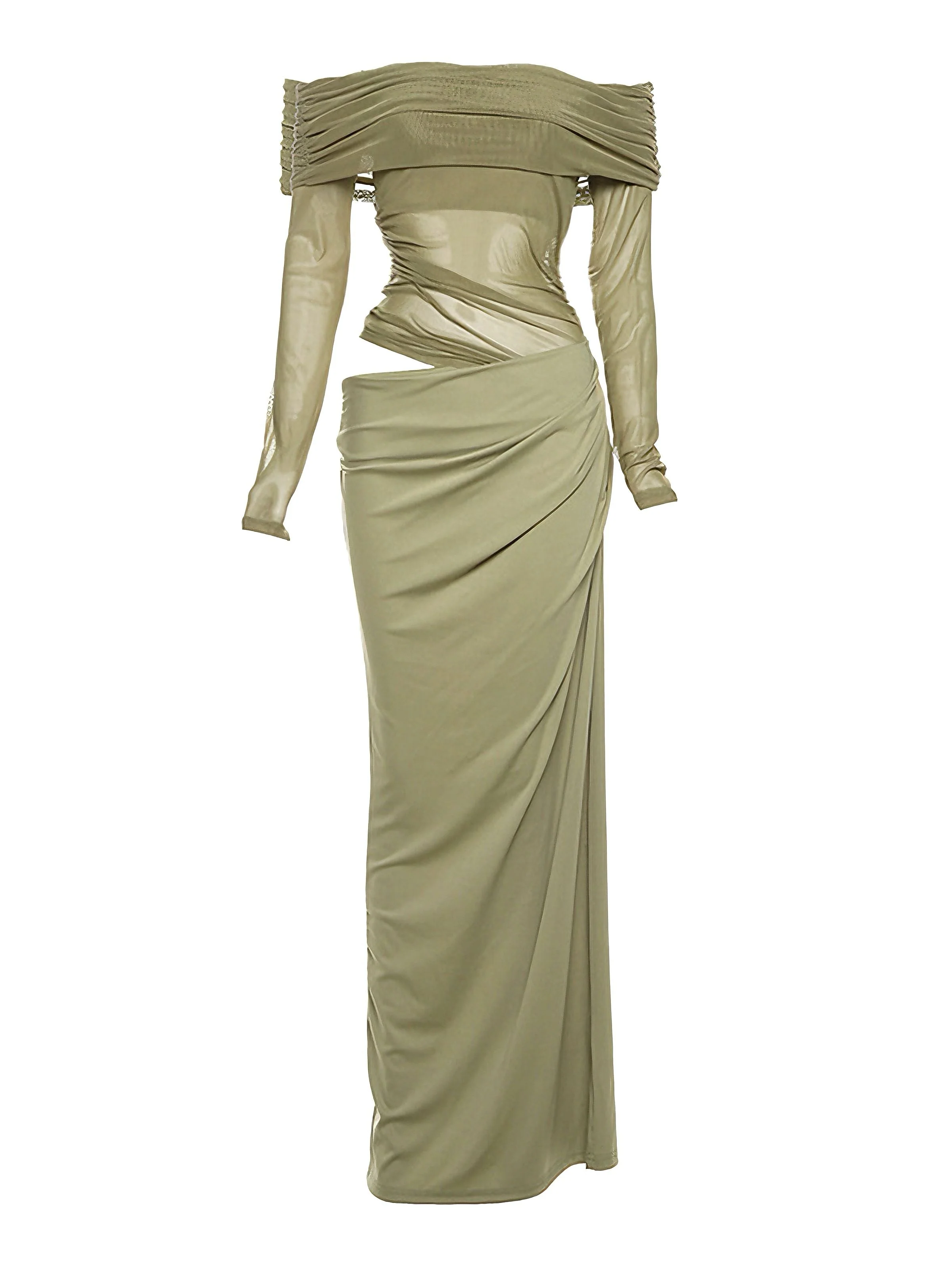 Robe transparente unie à épaules dénudées en résille ajourée années 1980 - Image 6