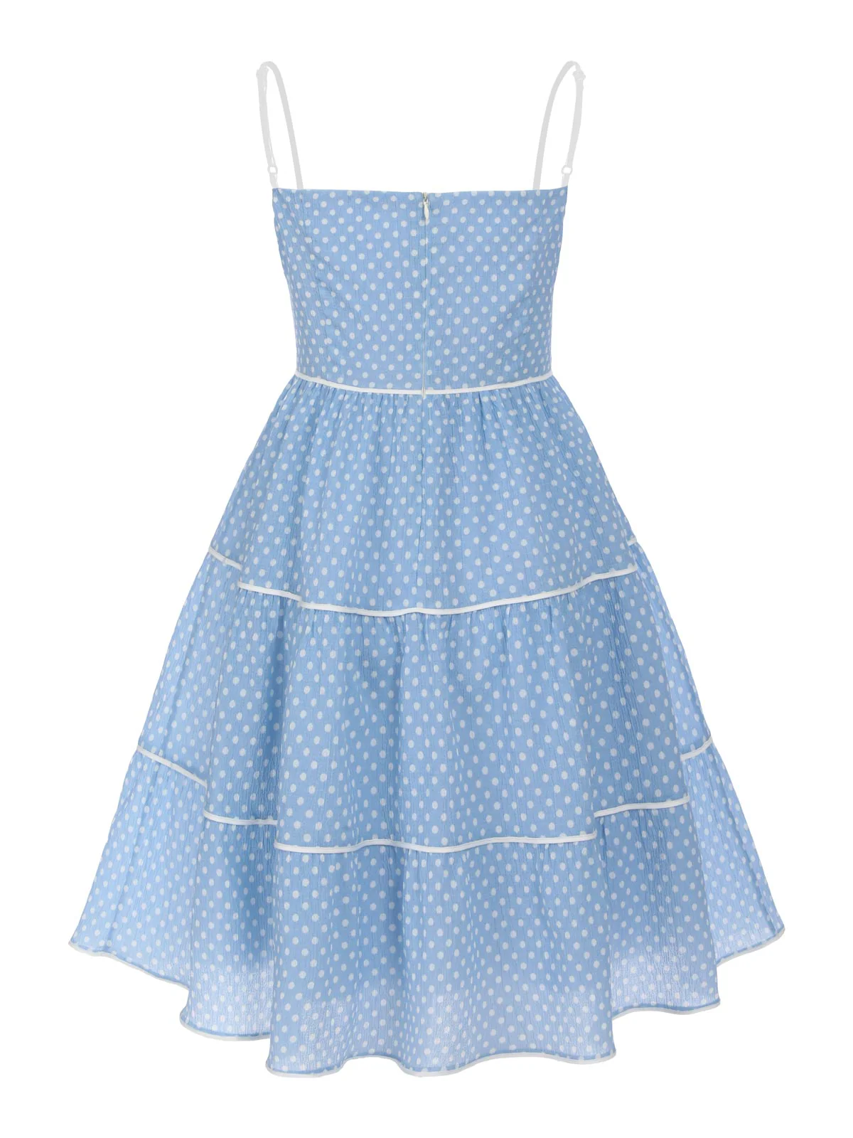 Robe Trapèze Bleu Ciel à Pois et Bretelles Années 1950 - Image 6