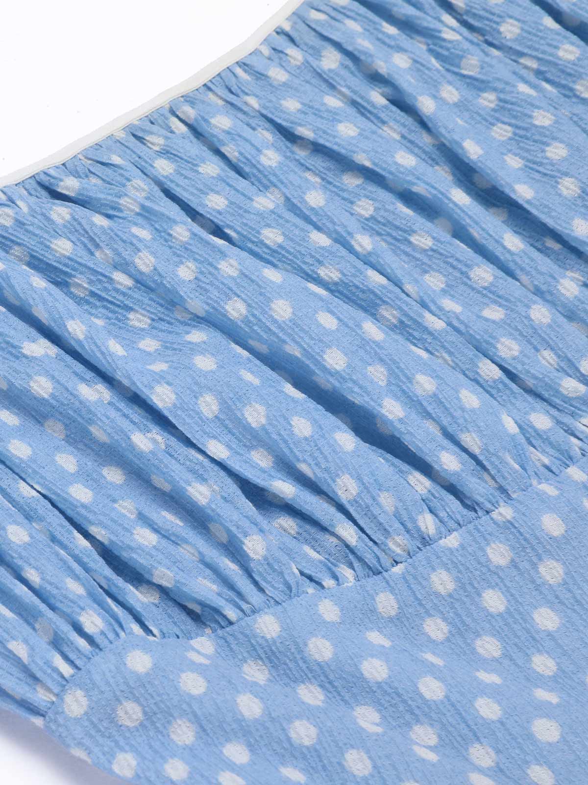 Robe Trapèze Bleu Ciel à Pois et Bretelles Années 1950 - Image 7