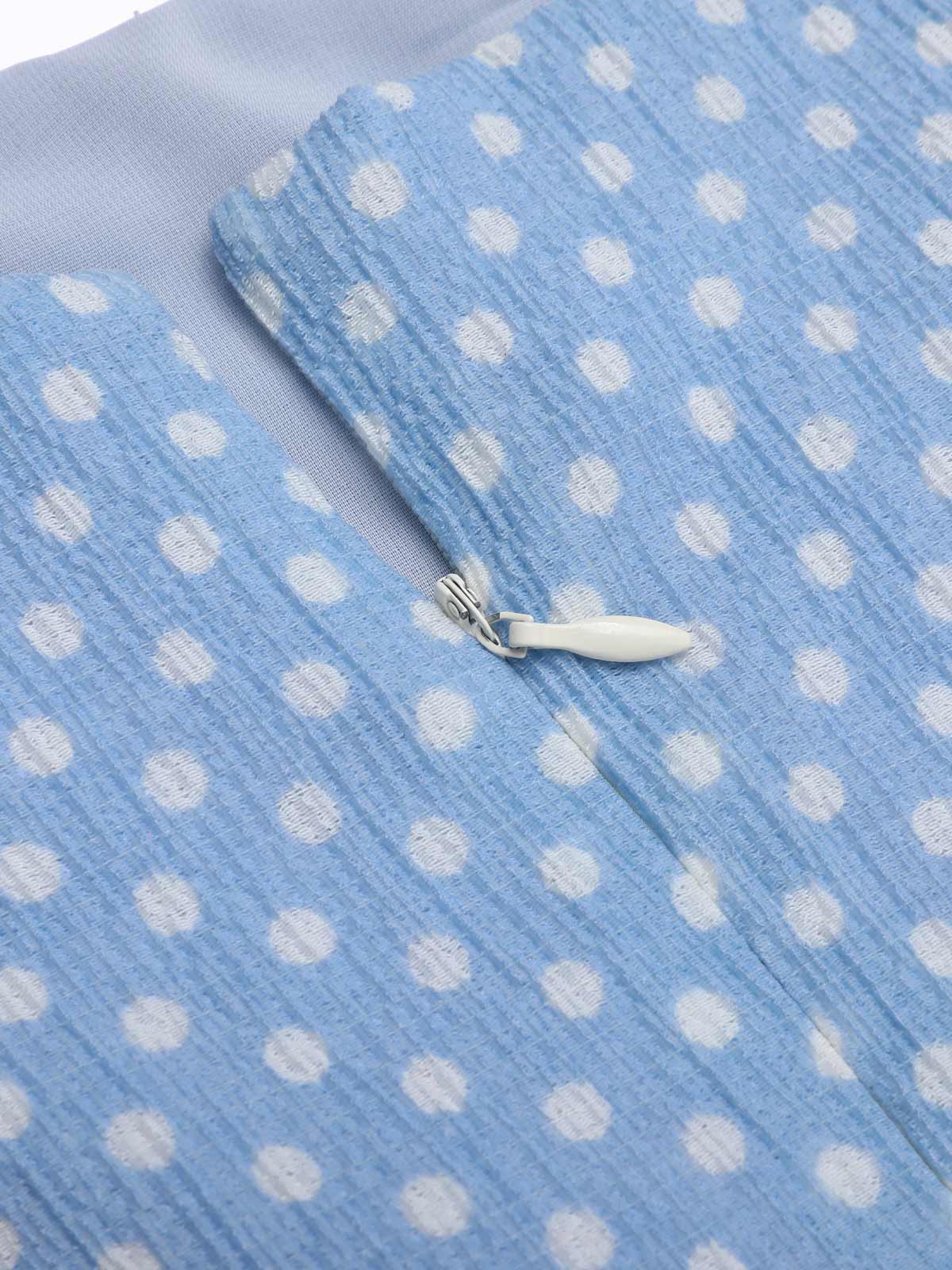 Robe Trapèze Bleu Ciel à Pois et Bretelles Années 1950 - Image 8