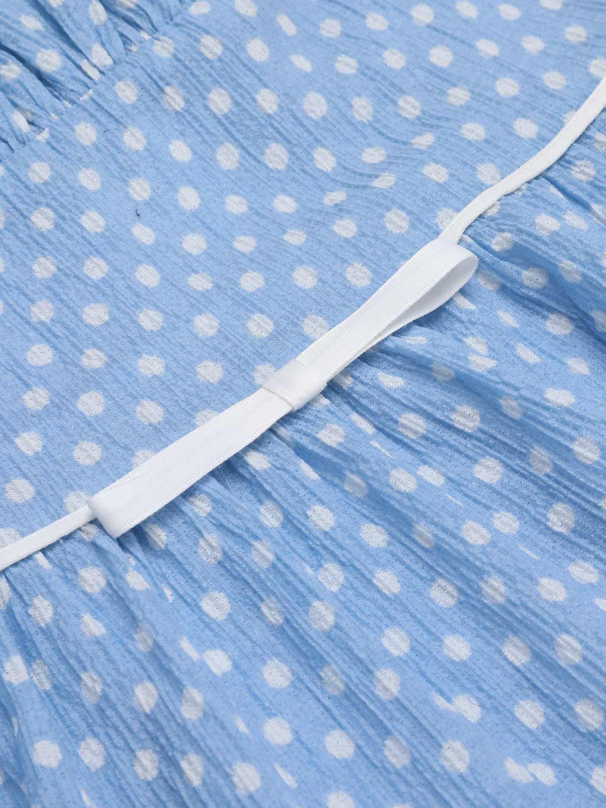 Robe Trapèze Bleu Ciel à Pois et Bretelles Années 1950 - Image 9