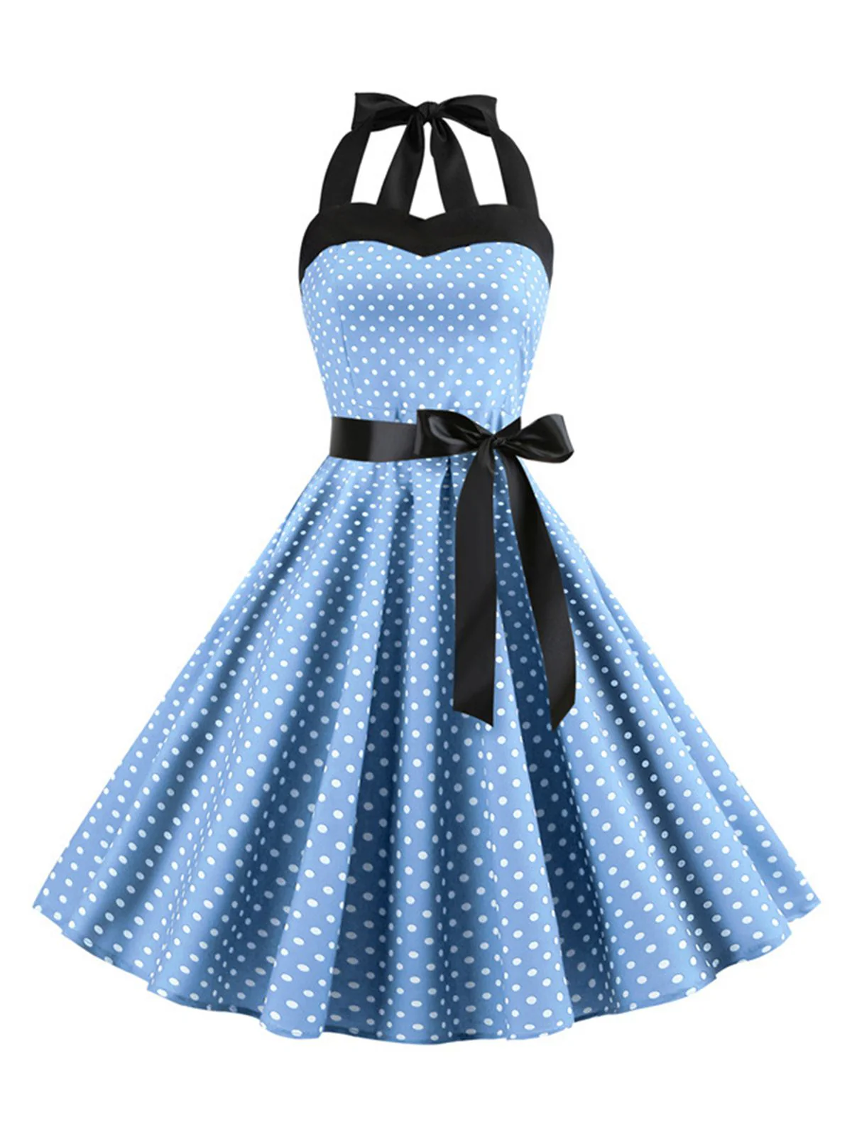 Robe Cocktail à Pois Bleue années 1950 - Image 10