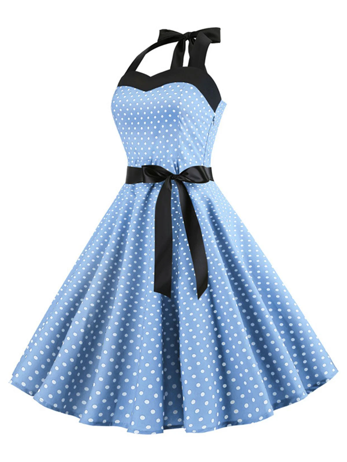 Robe Cocktail à Pois Bleue années 1950 - Image 11
