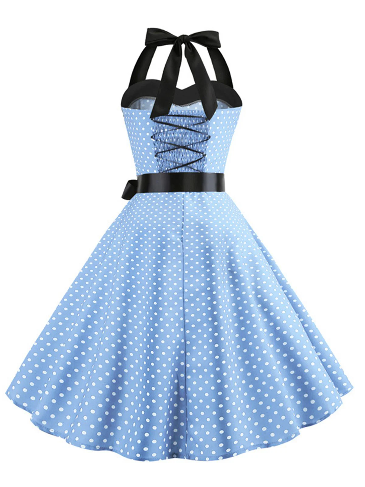Robe Cocktail à Pois Bleue années 1950 - Image 12