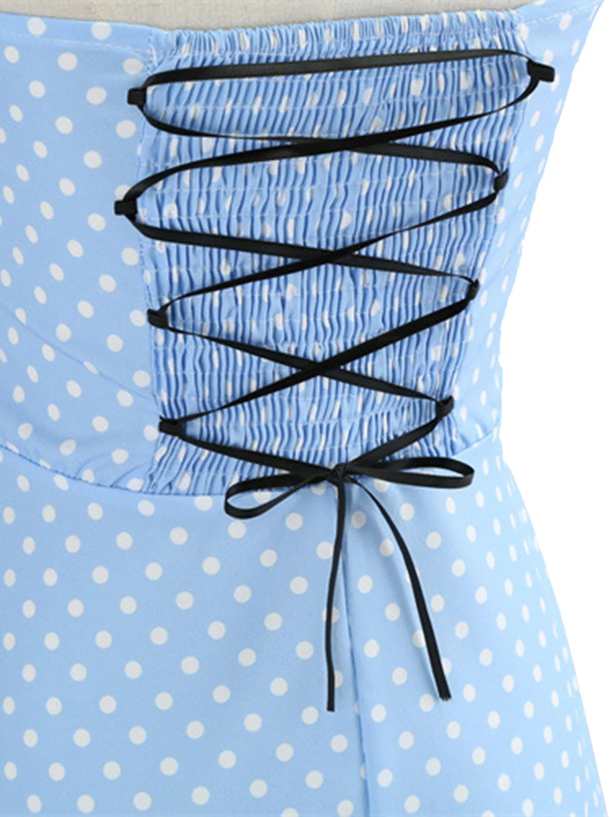 Robe Cocktail à Pois Bleue années 1950 - Image 13